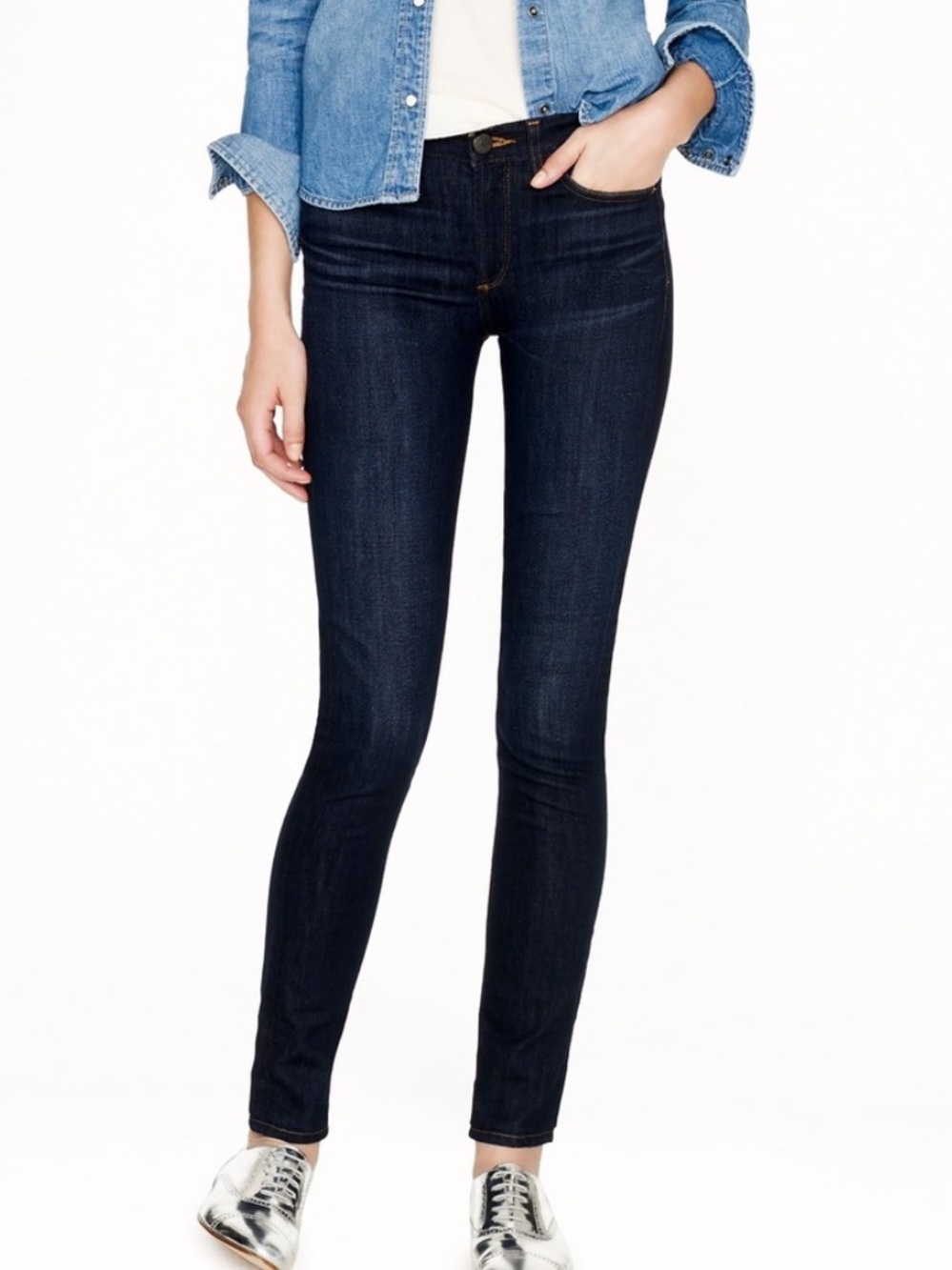 J.Crew Women 28 Regular Carbon Dark Wash Denim Midrise Toothpick Skinny Jeans